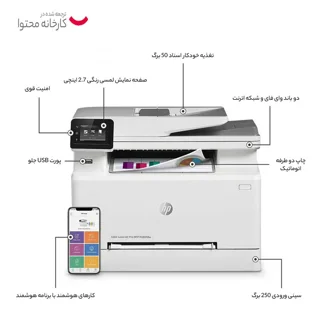 پرینتر اچ ‌پی رنگی چهار کاره با چاپ لیزری مدل Color LaserJet Pro MFP M283fdw، سایز چاپ A4، 101704314